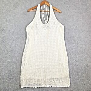 Madden NYC Halter Dress Womens XXXL White Crochet Overlay Scallop Hem Boho Beach